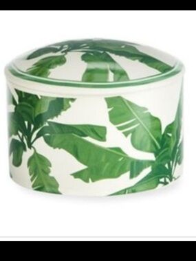D.L. & Co 3 Wick Candle Reusable Lidded Ceramic Dish Palm Leaf Brazilian Guava
